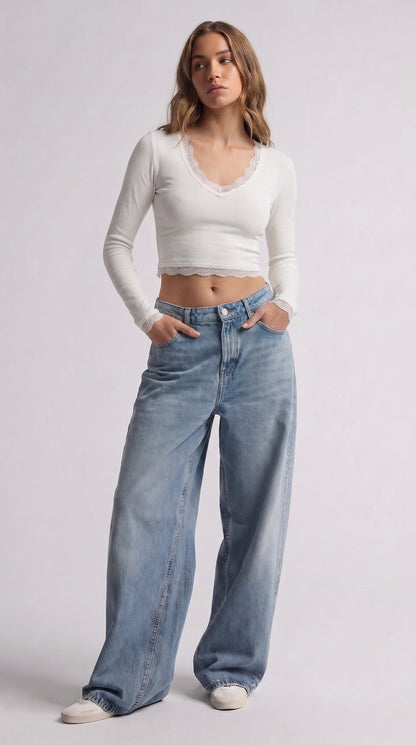 Cropped V Lace Top