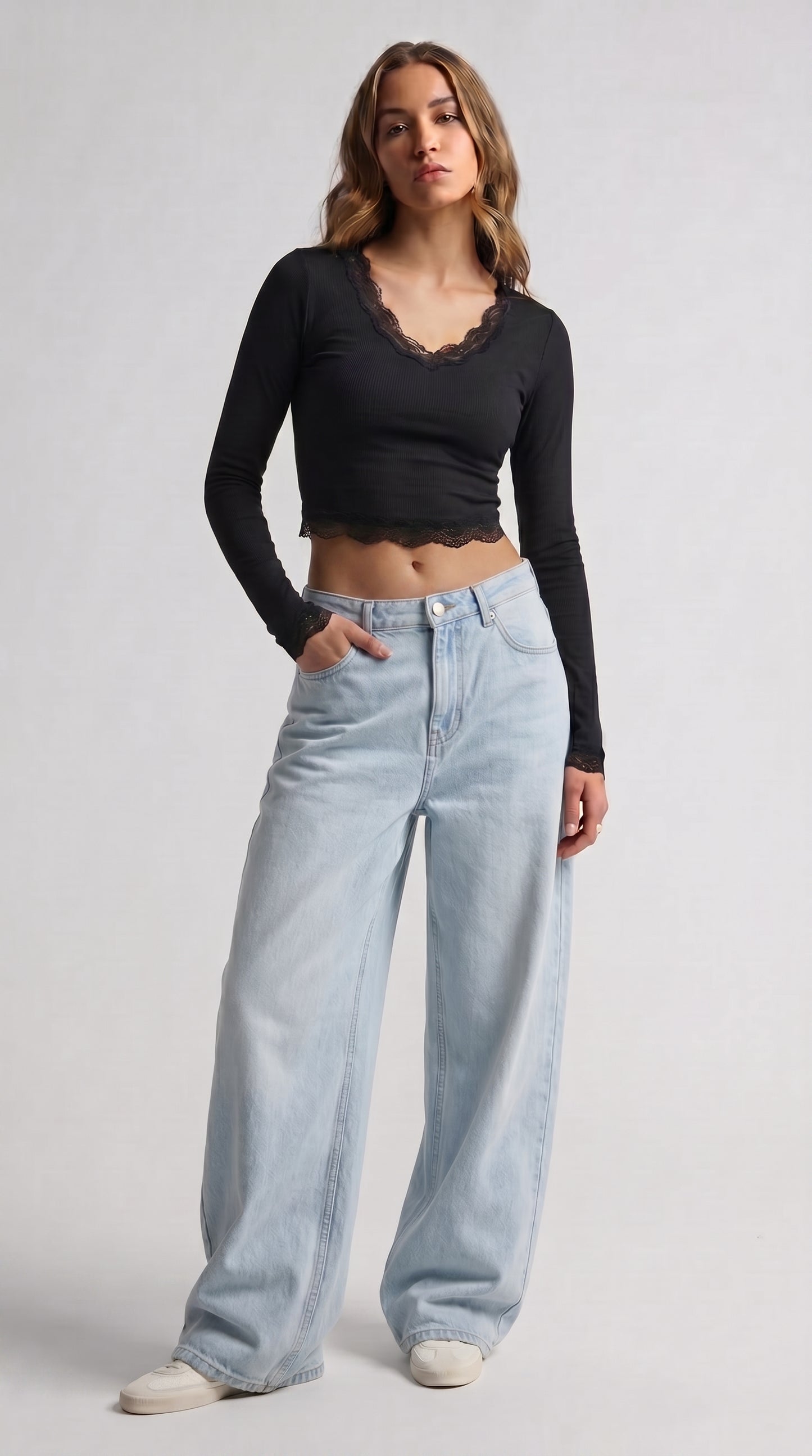 Cropped V Lace Top